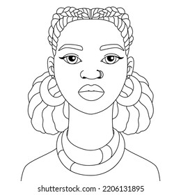 Portrait Beautiful African Woman Hairstyle Outline Stock Vector ...