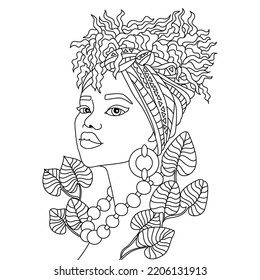 Portrait Beautiful African Woman Hairstyle Outline Stock Vector ...