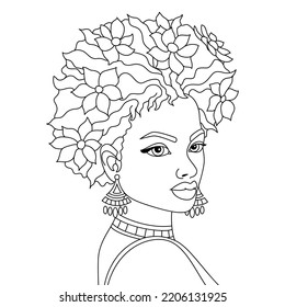 Portrait of a beautiful African woman with hairstyle outline coloring pages