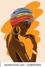 Portrait of Beautiful African Woman with a Headscarf