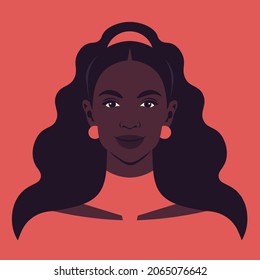 Portrait of a beautiful African woman on red background. Avatar for social media. Diversity. Bright vector illustration in flat style.