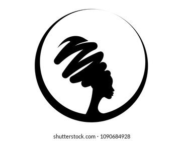 portrait beautiful African woman in traditional turban, black women vector silhouette isolated , diadem icon,  hairstyle concept