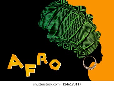 portrait beautiful African woman in traditional turban, Kente head wrap African, Traditional dashiki printing, black afro women vector silhouette isolated with traditional batik, ethnic background