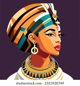 Portrait of a beautiful african woman in traditional costume. Vector illustration.