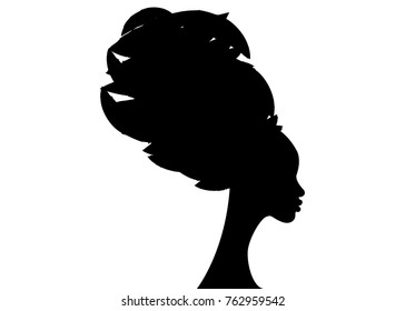 portrait beautiful African woman in traditional turban, black women vector silhouette isolated 