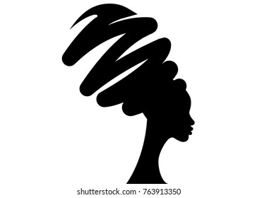portrait beautiful African woman in traditional turban, black women vector silhouette isolated , logo design hairstyle concept 
