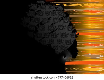 portrait beautiful African woman in traditional turban, Kente head wrap African, Traditional dashiki printing, black afro women vector silhouette isolated with traditional batik, ethnic background