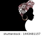 portrait beautiful Afro woman. Shenbolen Ankara Headwrap Women African Traditional Headtie Scarf Turban.  Kente head wraps African tribal fabric design. Vector icon logo template brochure background 