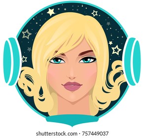 Portrait of beautiful astronaut girl. Isolated on white. Vector illustration