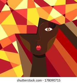 Portrait of a beautiful black woman in a cubic style.