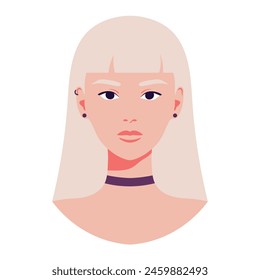 Porträt einer schönen blonden Frau mit Piercing und Choker. Avatar für soziale Medien. Vektorillustration