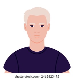 Portrait of a beautiful blond young man in T shirt. Avatar for social media. Vector illustration