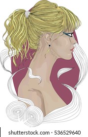 Portrait of  beautiful blonde woman with  face in profile. High Detailed Vector Art. - Glamorous Blonde Girl with Brown Eyes