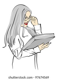 portrait of beautiful businesswoman in glasses with folder