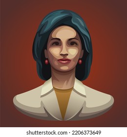 Portrait Of A Beautiful And Confident, Smart Businesswoman. Participation In The Election Of A Female Candidate. Equality And Participation Of Women In Business And Political Life. Vector Illustration