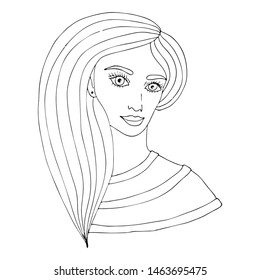 Portrait of a beautiful girl for coloring, covers, stickers, t-shirts and other designs. Beautiful woman vector.