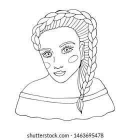 Portrait of a beautiful girl for coloring, covers, stickers, t-shirts and other designs. Beautiful woman vector.