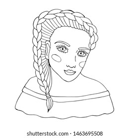 Portrait of a beautiful girl for coloring, covers, stickers, t-shirts and other designs. Beautiful woman vector.