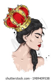 Portrait of a beautiful girl in a crown. Fashion and style, clothing and accessories.