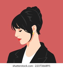 portrait of a beautiful girl face side view. ponytail hair. avatar for social media. colored. for profile, template, print, sticker, poster, etc. flat vector illustration