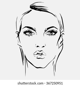 Portrait of a beautiful girl for a fashion magazine illustrations. Hand drawing chart