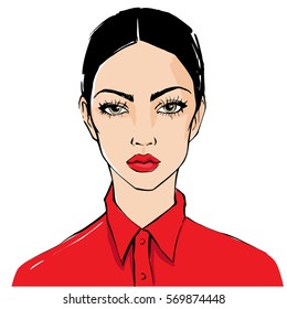 Portrait of a beautiful girl for a fashion magazine illustrations. Hand drawing chart