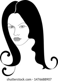 Portrait of a beautiful girl in a flat style. Black and white illustration on a white background.