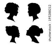 portrait of beautiful girl with a hairstyle, a woman in profile, isolated outline silhouette - vector illustrations set