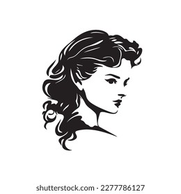 portrait of beautiful girl with a hairstyle, a woman in profile, isolated outline silhouette - vector illustrations set EPS 10