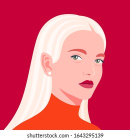 Portrait of a beautiful girl in half-turn. Young blond woman. Avatar for social networks. Fashion and beauty. Bright vector illustration in flat style