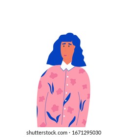 Portrait of a beautiful girl in half-turn. Young blond woman. Avatar for social networks. Fashion and beauty. Bright vector illustration in flat style