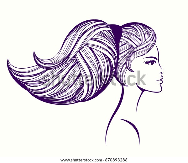 Portrait Beautiful Girl Long Ponytail Hairstyle Stock Vector