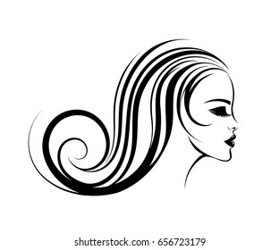 Portrait of a beautiful girl with long, wavy hair and nice makeup.Beauty salon vector icon.