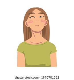 Portrait of Beautiful Girl Looking Up Cartoon Vector Illustration