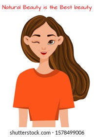 Portrait of a beautiful girl with make-up. Cartoon style. Vector illustration