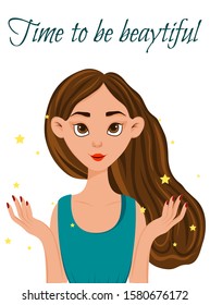 Portrait of a beautiful girl with make-up. Cartoon style. Vector illustration