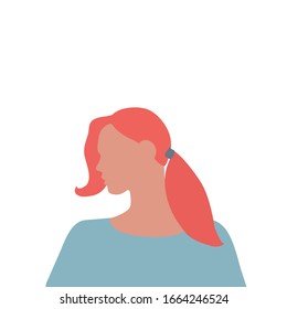 Portrait of a beautiful girl on the side. A young woman with red hair and white skin, without facial features. Avatar for social networks. Greeting card international women's day. Profile, silhouette.