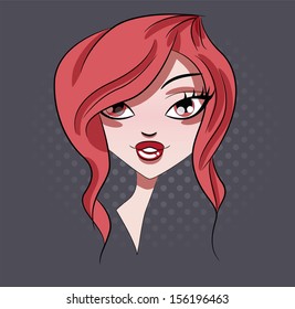 Portrait of a beautiful girl with red hair, vector illustration