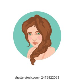 Retrato de una hermosa chica con el pelo rojo. Un avatar para una red social. Ilustración plana de Vector