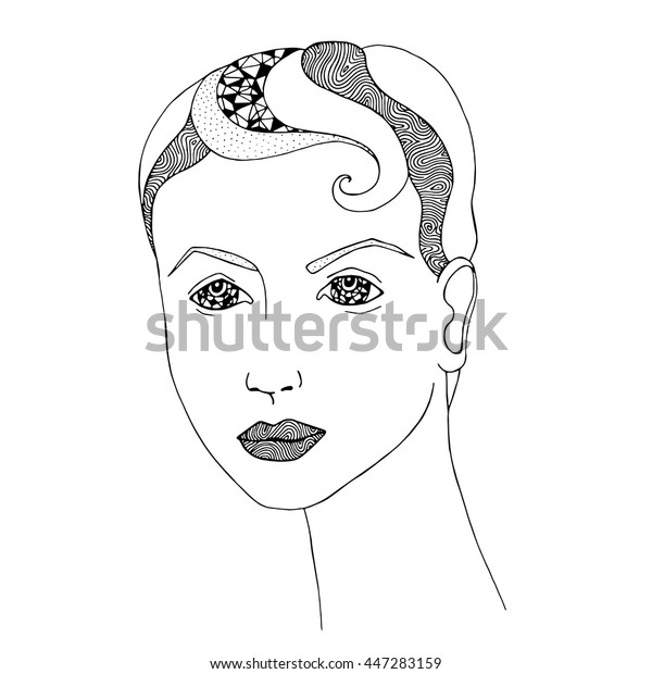 Portrait Beautiful Girl Short Hair Natural Stock Vector Royalty