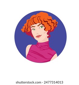 Retrato de una hermosa chica con el pelo rojo corto. Un avatar para una red social. Ilustración plana de Vector