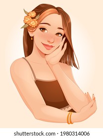 Portrait of a beautiful girl. Vector cartoon illustration
