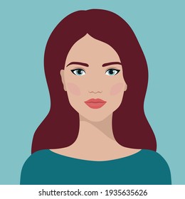 Retrato de una hermosa chica.  Ilustración plana vectorial.