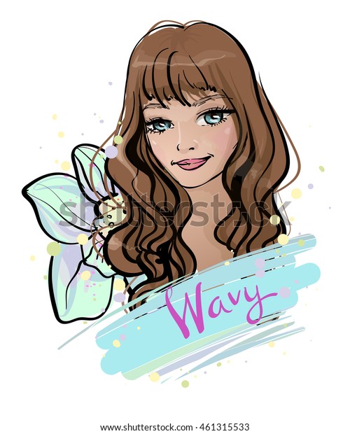 Portrait Beautiful Girl Wavy Hair Design Stock Vector Royalty