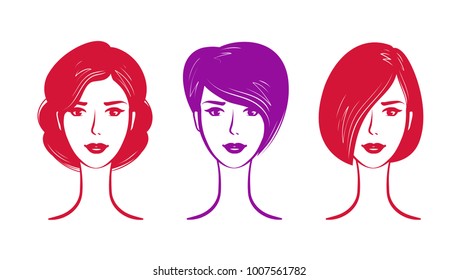 Portrait of beautiful girl or young woman with trendy hairstyle. Vector illustration