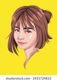 Portrait of a beautiful girls short hair on yellow background vector illustration