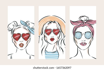 Portrait of a beautiful girls. Summer print in a modern style. Fashion illustration. Phone Case Template