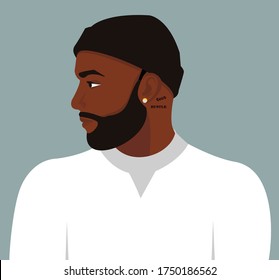 Portrait of a beautiful guy. Avatar of a young man. Vector flat illustration