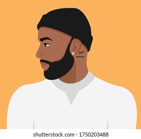 Portrait of a beautiful guy. Avatar of a young man. Vector flat illustration