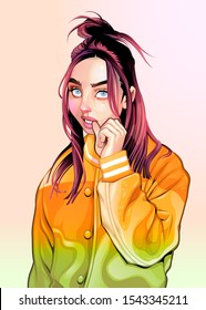 Portrait of a beautiful Hip Hop girl. Vector cartoon illustration 